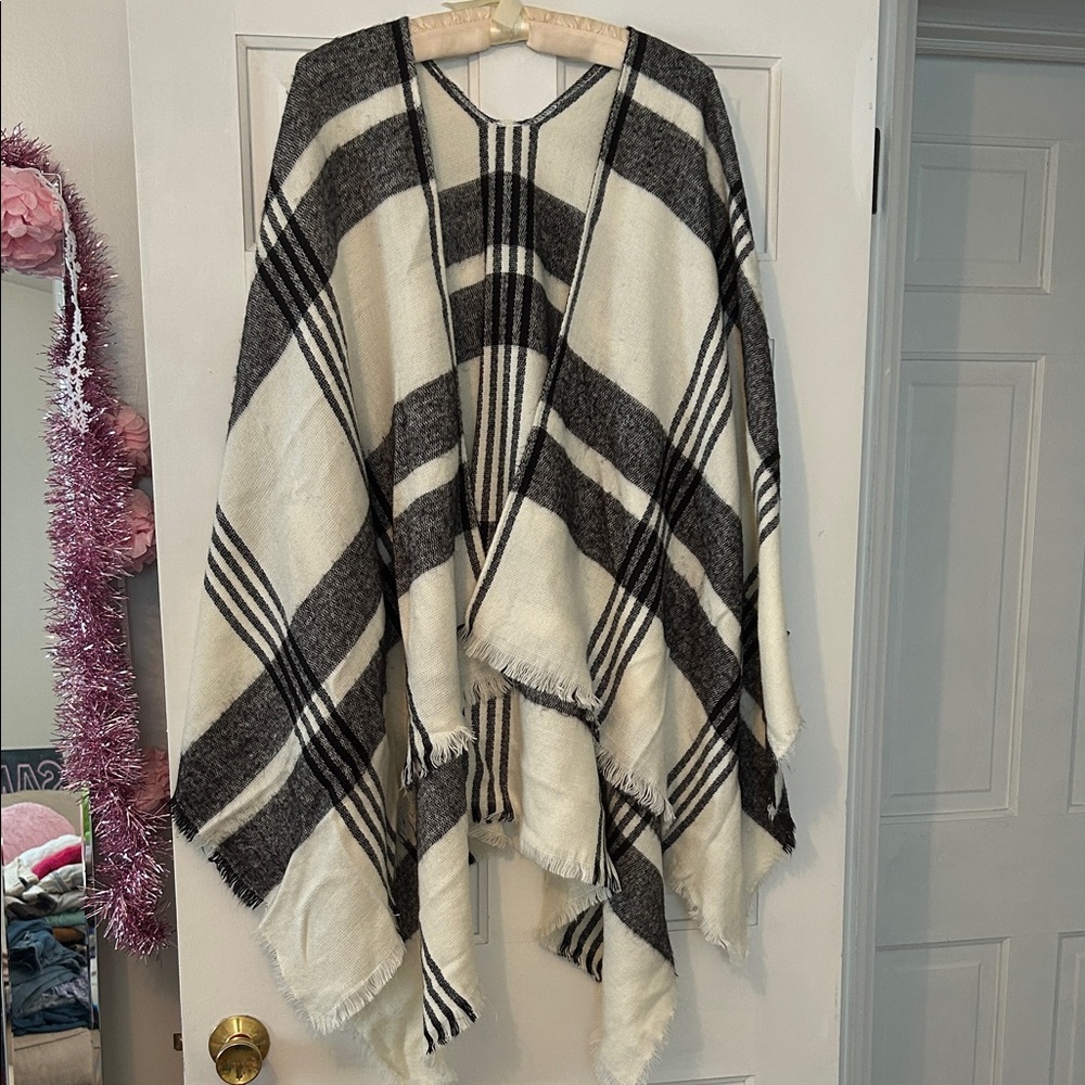 bp Plaid Blanket Poncho Shawl